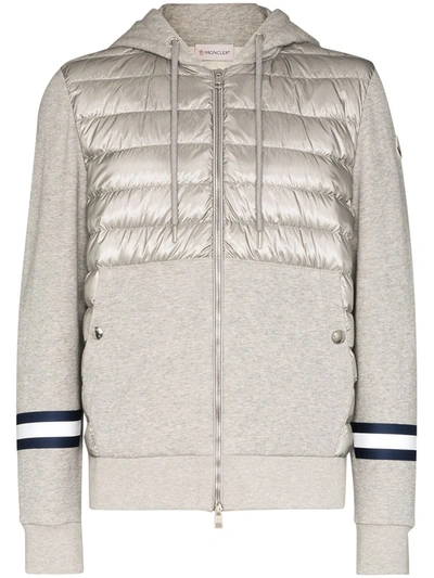 Moncler Padded Zip-up Cotton Hoodie In Grey