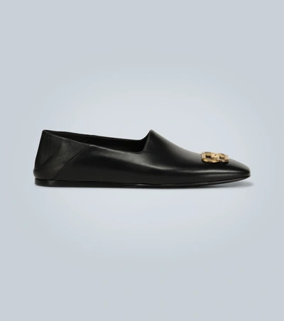 Balenciaga Cosy Bb Detail Leather Loafers In Black/gray Shade