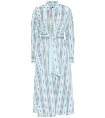 Loro Piana Belted Striped Cotton-poplin Wrap Dress In Light Blue