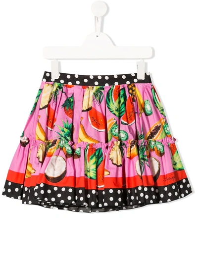 Dolce & Gabbana Kids' Fruit Print Cotton Poplin Skirt In Pink