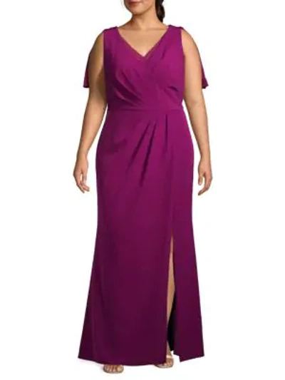 Adrianna Papell Plus Pleated-front Mermaid Gown In Wildberry