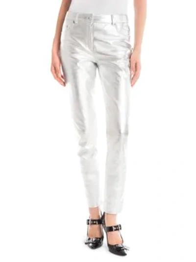 Moschino Metallic Leather Pants In Silver