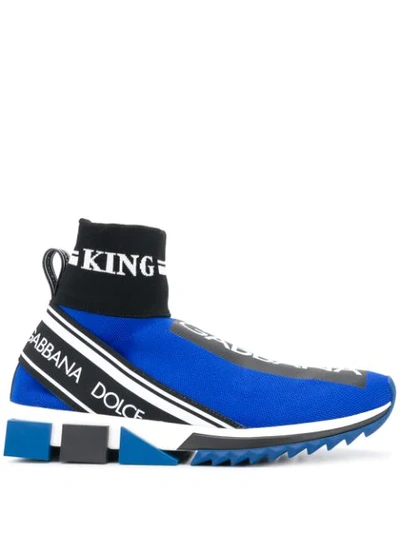 Dolce & Gabbana Men's Sorrento Hi-top Knit Trainer Sneakers In Blue Black
