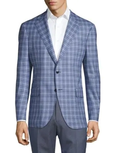 Lubiam Napoli Standard-fit Check Virgin-wool Jacket In Blue