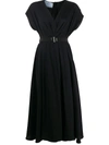 Prada Gathered Flared Crepe Dress In Black
