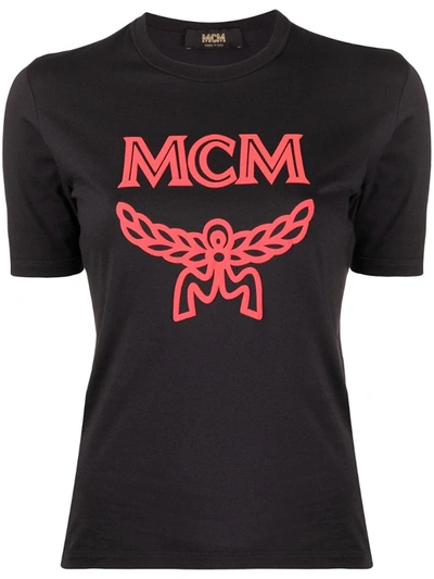 Mcm Logo Print Cotton T-shirt In Black