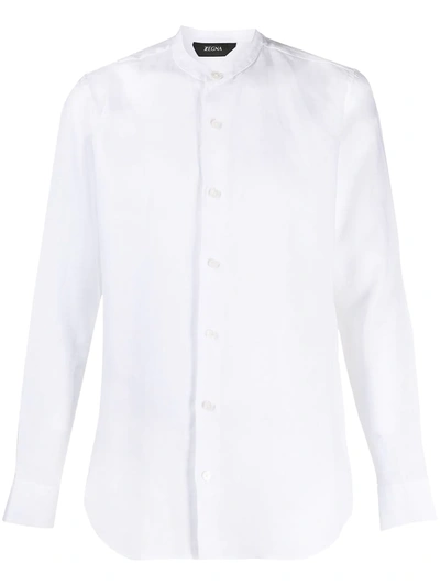 Z Zegna Band-collar Linen Shirt In White