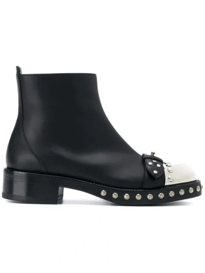 Alexander Mcqueen Hobnail Leather Ankle Boots In Black