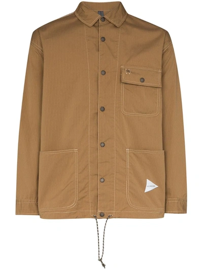 And Wander Stripe Button-up Shirt Jacket In Brown