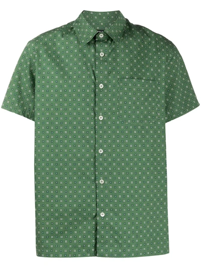 Apc Cippo Slim Fit Print Short Sleeve Button-up Shirt In Green