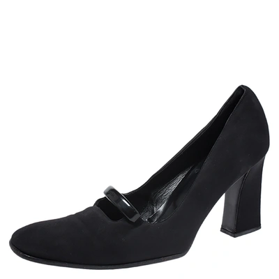 Pre-owned Prada Black Fabric Block Heel Pumps Size 40.5