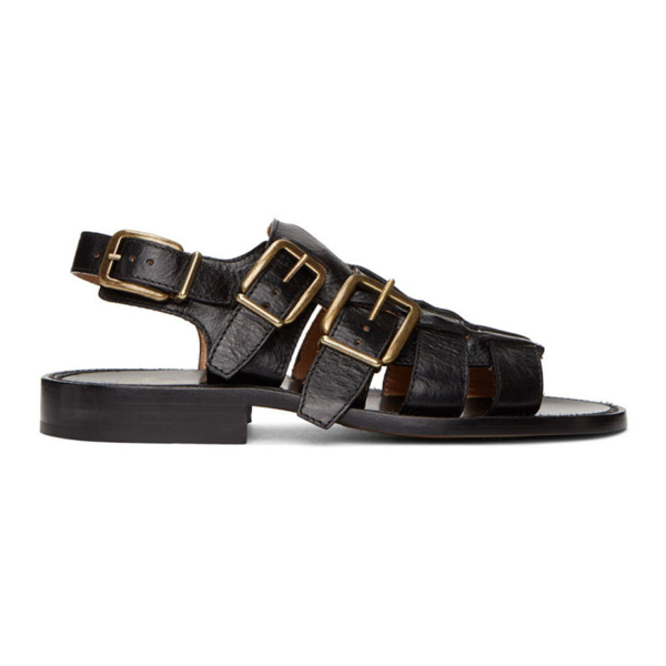Dries Van Noten Black Leather Sandals In 900 Black | ModeSens