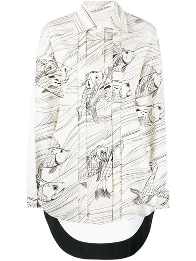 Jil Sander Fish Print Long Sleeve Shirt In Neutrals
