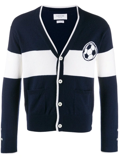Thom Browne Soccer Ball Icon Cardigan In Blue