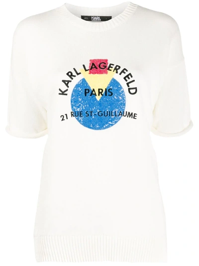 Karl Lagerfeld Sequinned Logo Jumper In White