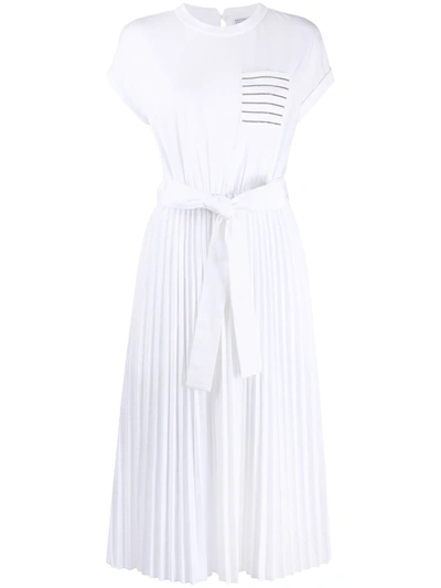 Brunello Cucinelli Layered Pleated-skirt T-shirt Dress In White