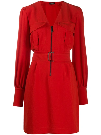 Pinko Fitted V-neck Dress In Red
