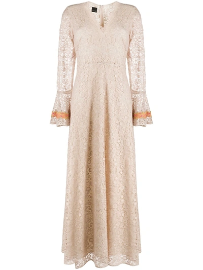 Pinko Lace V-neck Gown In Neutrals