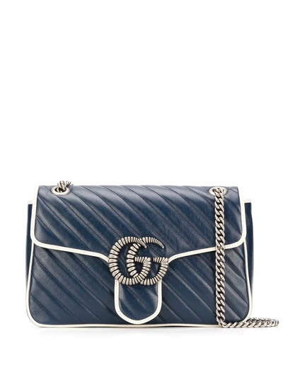 Gucci Medium Gg Marmont Quilted Shoulder Bag In Blue