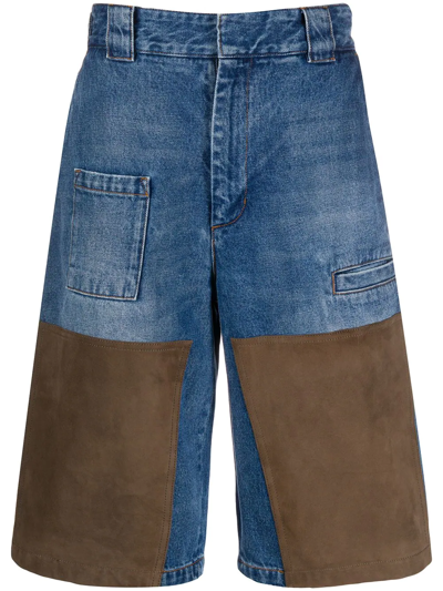 Fendi Panelled Knee-length Denim Shorts In Blue