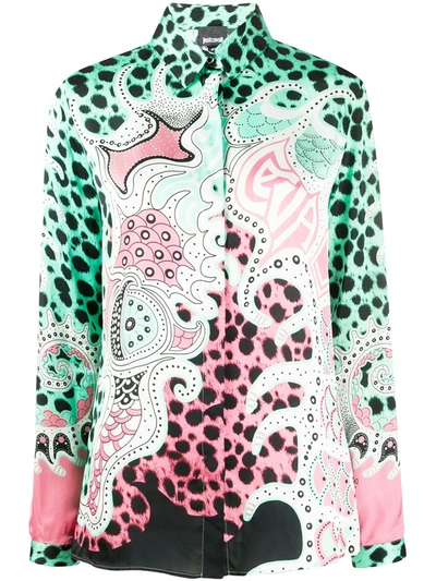 Just Cavalli Colour-block Long Sleeve Blouse In Green