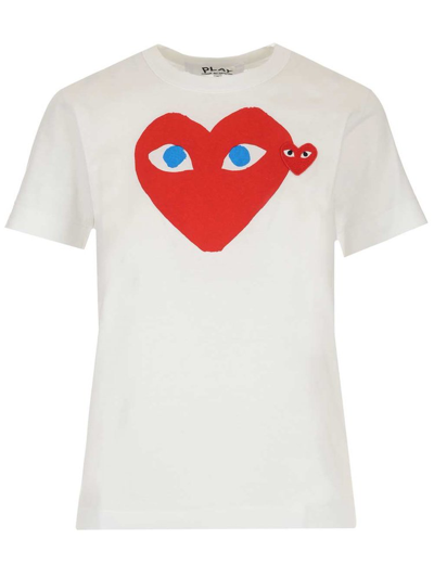 Comme Des Garçons Play Heart Print Logo Patch T-shirt In White