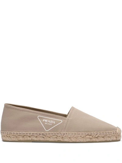 Prada Logo Print Gabardine Espadrilles In Beige