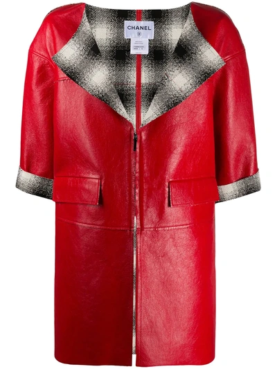 Pre-owned Chanel Single-breasted Leather Coat In Red