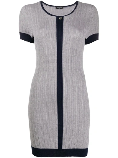 Pre-owned Chanel Ribbed Fitted Mini Dress In Grey