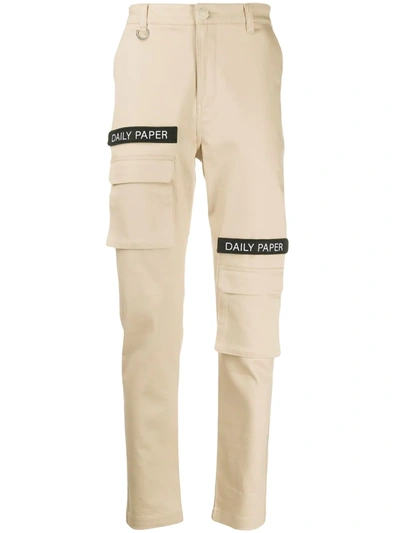 Daily Paper Logo-embellished Slim-fit Trousers In Brown