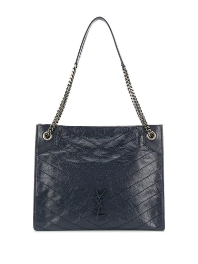 Saint Laurent Niki Crinkle-effect Tote In Blue