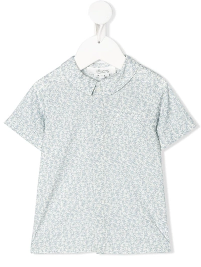Bonpoint Babies' Foliage Print Short Sleeve Shirt In Blue