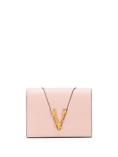 Versace Virtus Plaque Cardholder In Pink