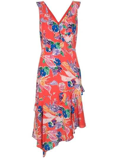 Milly Alexis Bouquet Floral Print Dress In Red