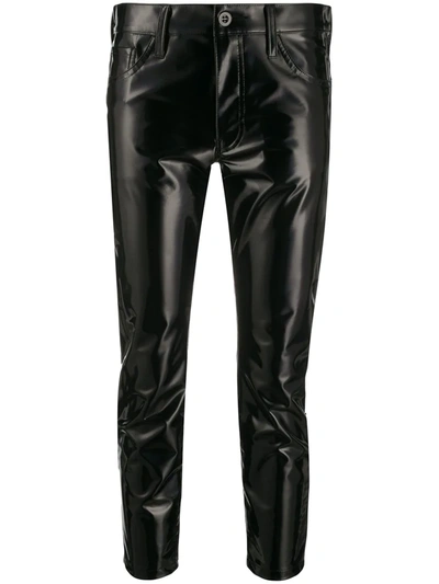 Junya Watanabe Cropped Iridescent Faux Glossed-leather Skinny Pants In Black