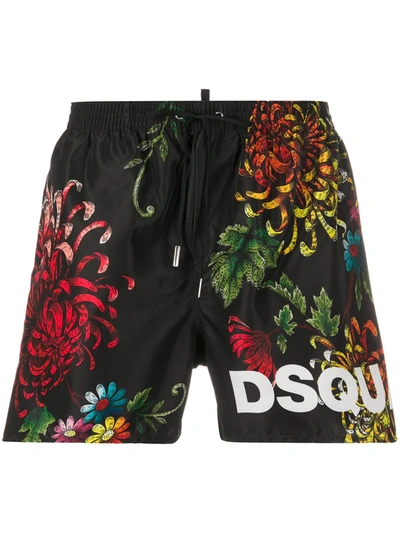 Dsquared2 Sea Lily Print Swim Shorts In Black