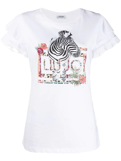 Liu •jo Rhinestone-embellished Zebra T-shirt In U9970 Bco Ott.liujo Ze