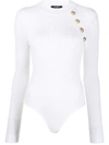 Balmain Button-embellished Knitted Bodysuit In White