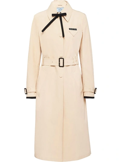Prada Single-breasted Belted Trench Coat In Neutrals