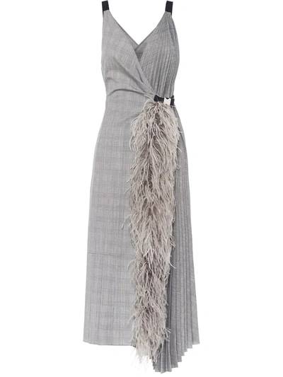 Prada Prince Of Wales Asymmetrical Dress In Grey