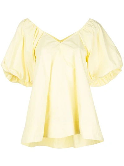 Co Puff-sleeves V-neck Top In Yellow