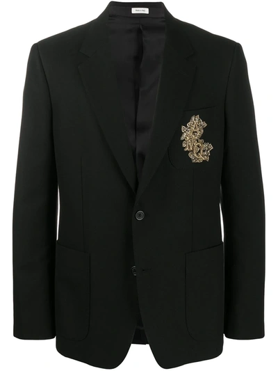 Alexander Mcqueen Embroidered Suit Jacket In Black