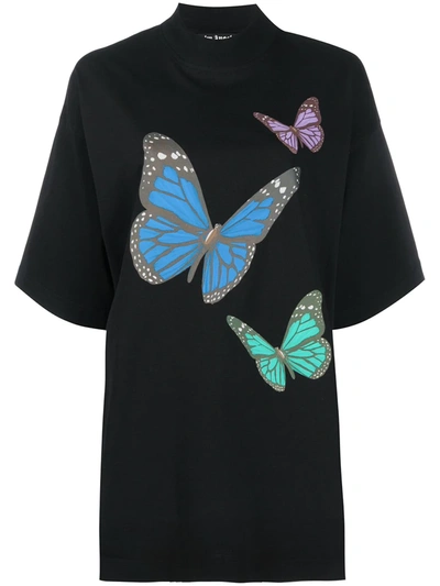 Palm Angels Butterfly Print T-shirt In Black