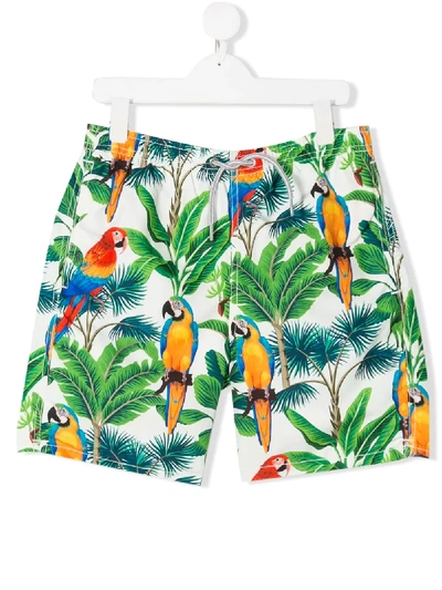 Mc2 Saint Barth Teen Jean Tropical Print Swimming Shorts In White