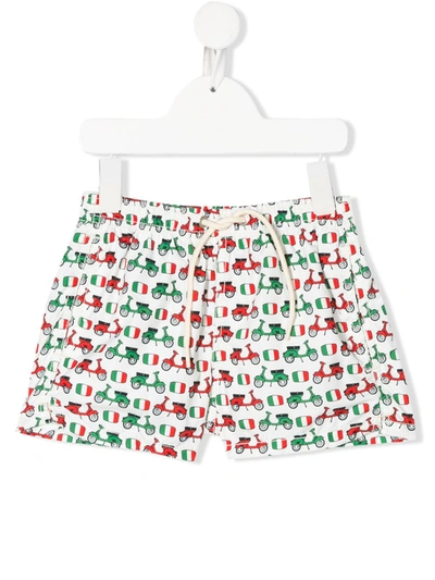 Mc2 Saint Barth Kids' Jean Vespa Print Swimming Shorts In White