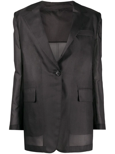Msgm Single Breasted Organza Blazer In Black
