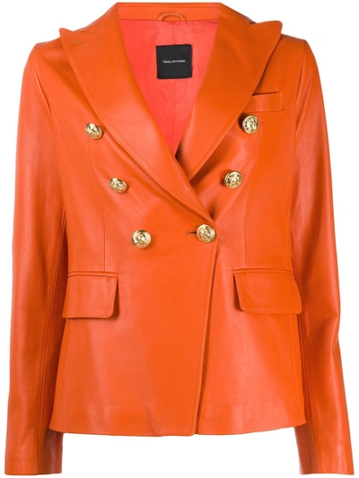 Tagliatore Leather Double Breasted Jacket In Orange