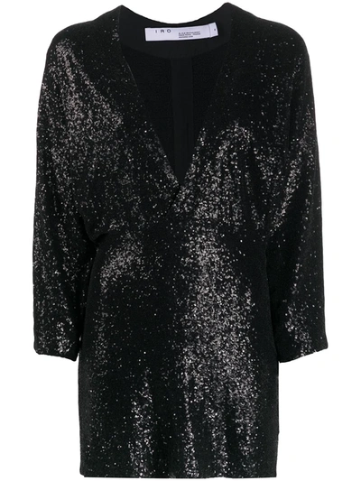 Iro Deep V-neck Sequin Embroidered Dress In Black