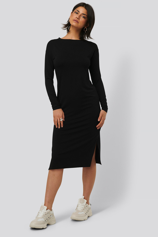 straight midi dress with sleeves