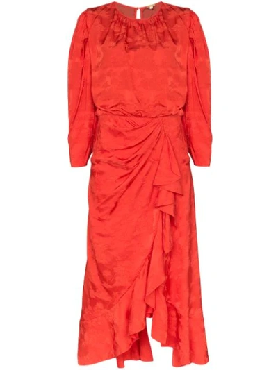 Johanna Ortiz Cuentos Y Relatos Jacquard-satin Midi Dress In Red